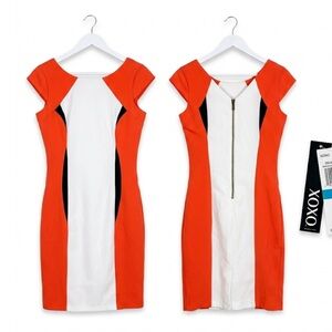 Xoxo Women's Colorblock Orange and White Sheath Dress